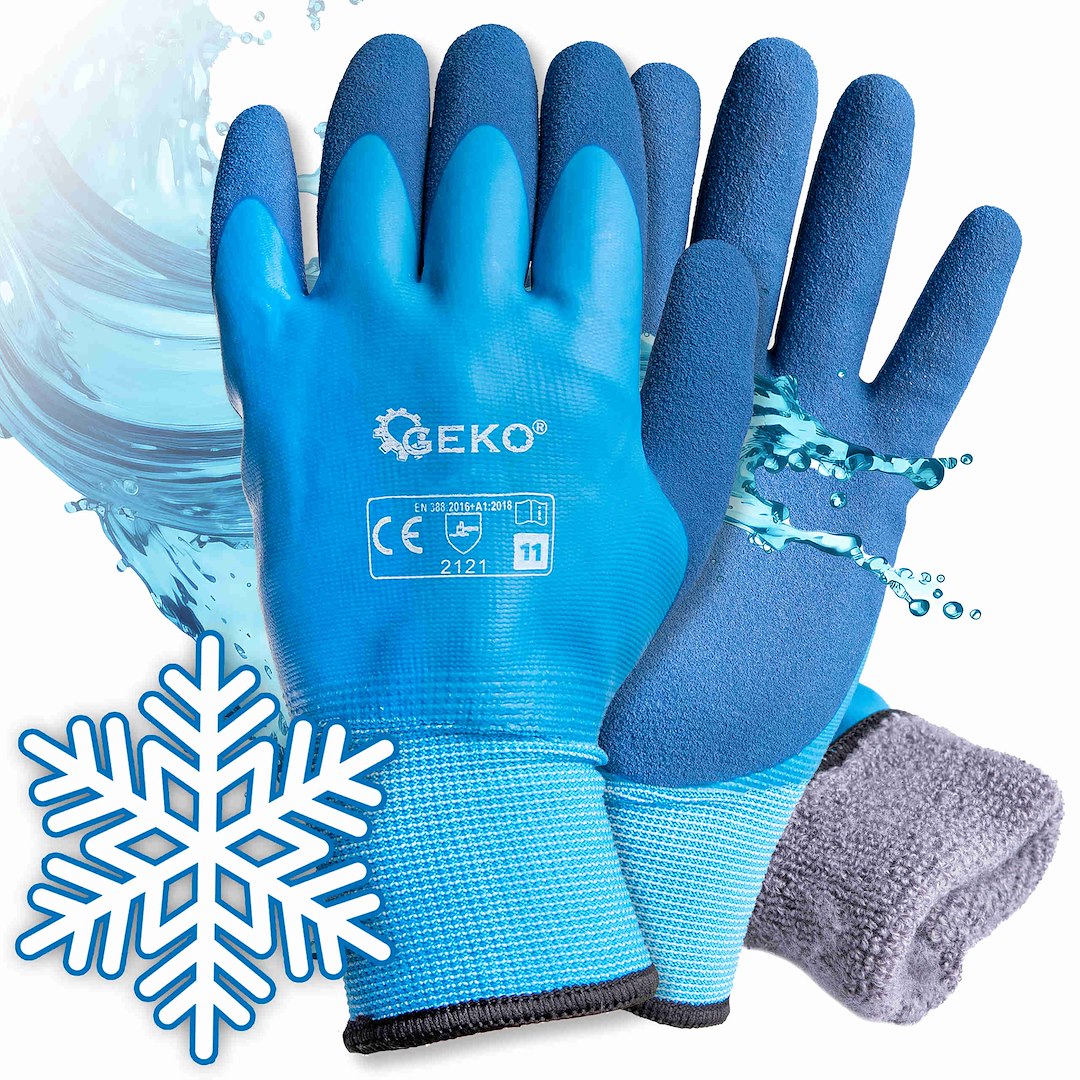 Waterproof thermal winter work gloves, size 11 (cotton/latex) – Pack of 12