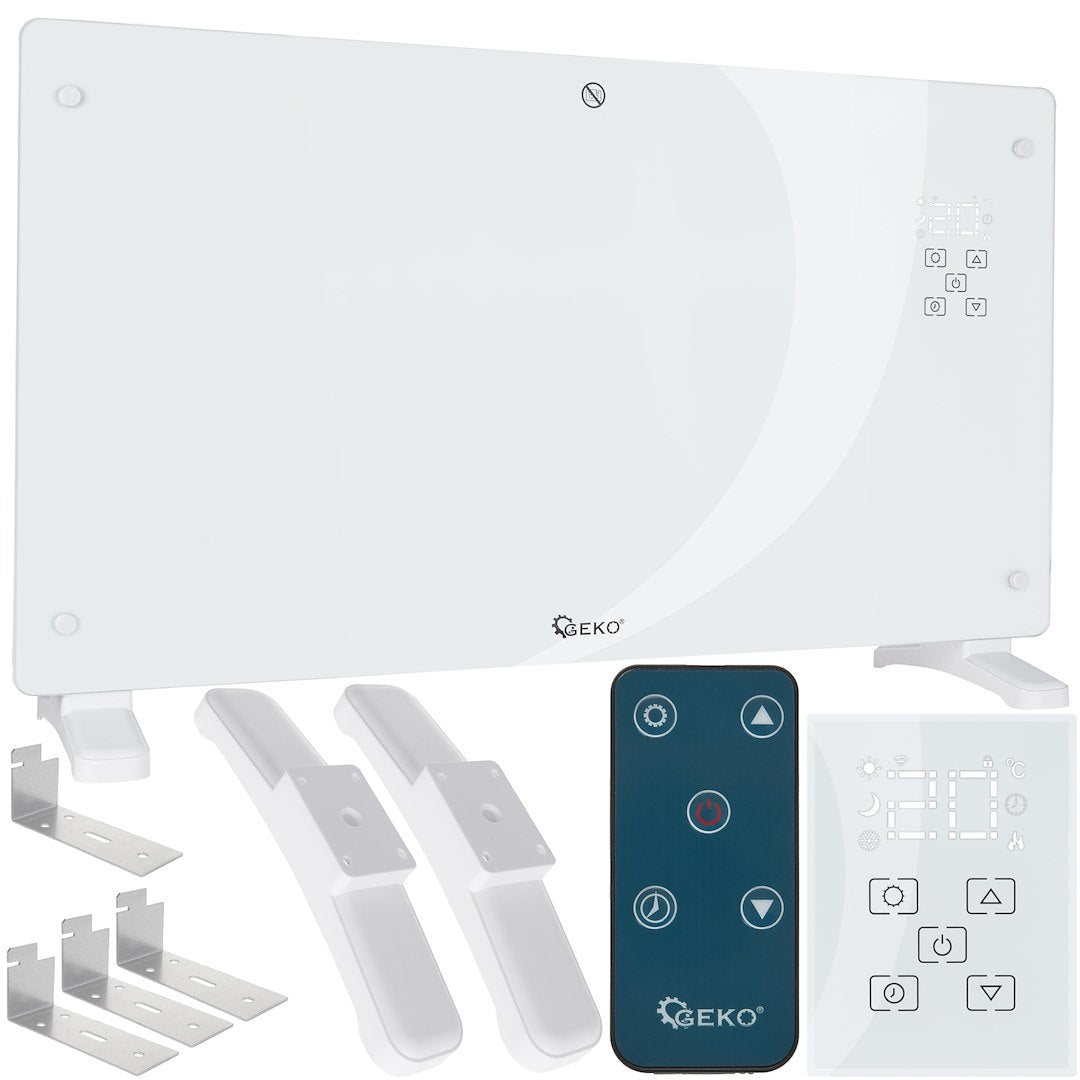 Glass convector heater with LCD, remote control and WiFi — 2500W (White)