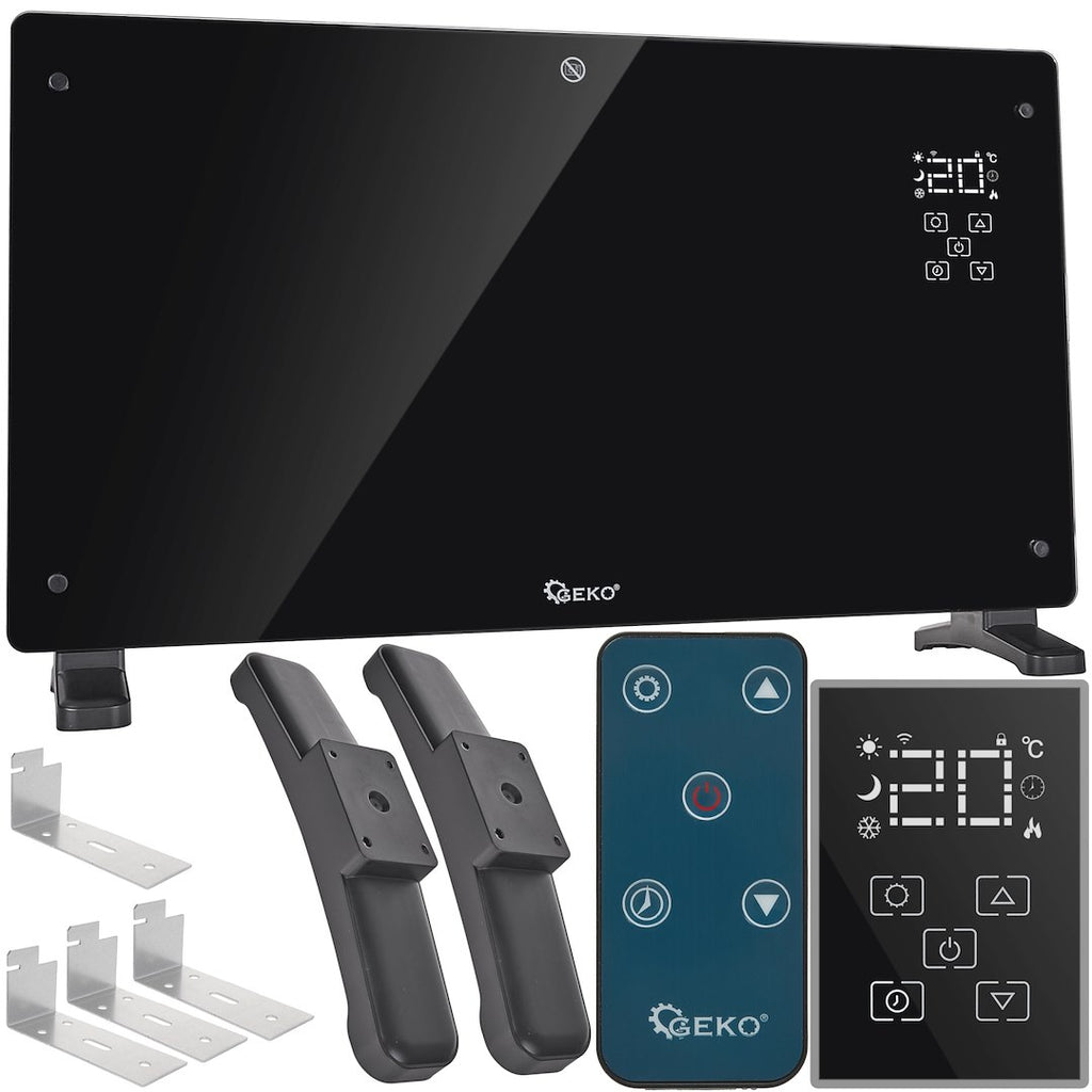Glass convector heater with LCD, remote control and Wi‑Fi, 2500W (black)