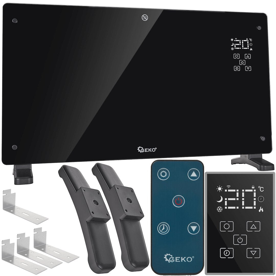 Glass convector heater with LCD, remote control and Wi‑Fi, 2500W (black)