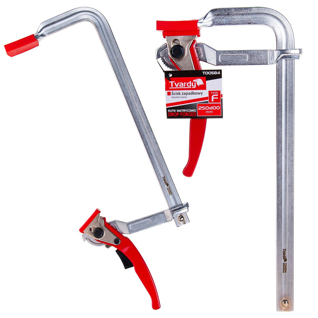Forged F-type ratchet clamp, 250 x 100 mm