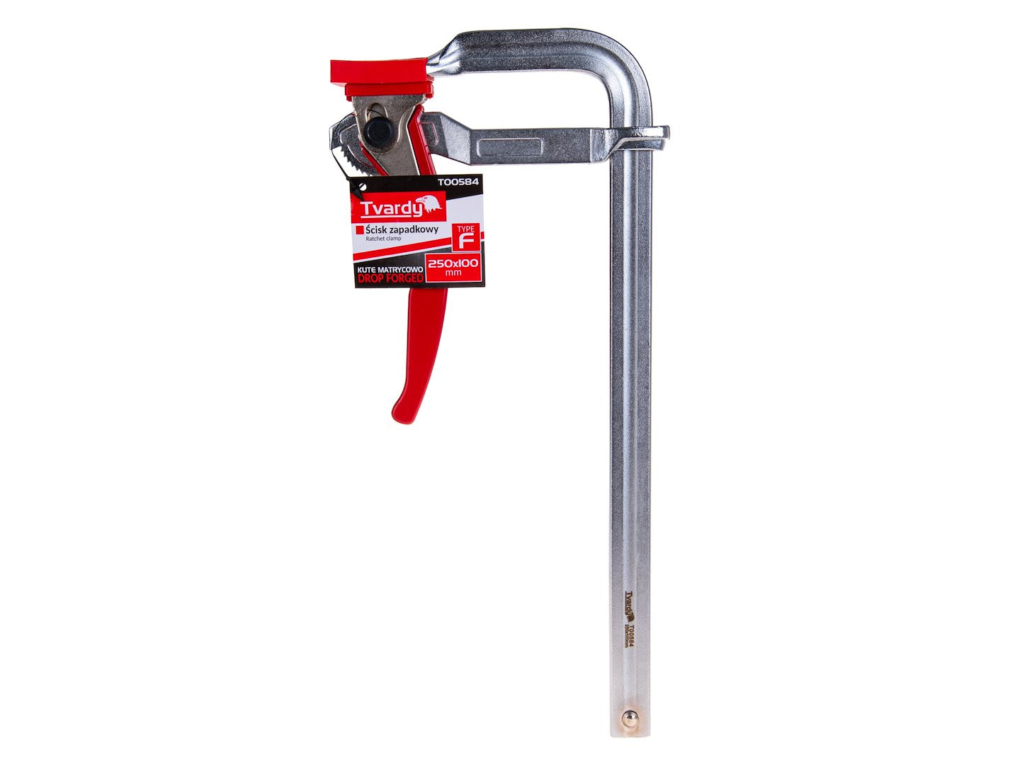 Forged F-type ratchet clamp, 250 x 100 mm