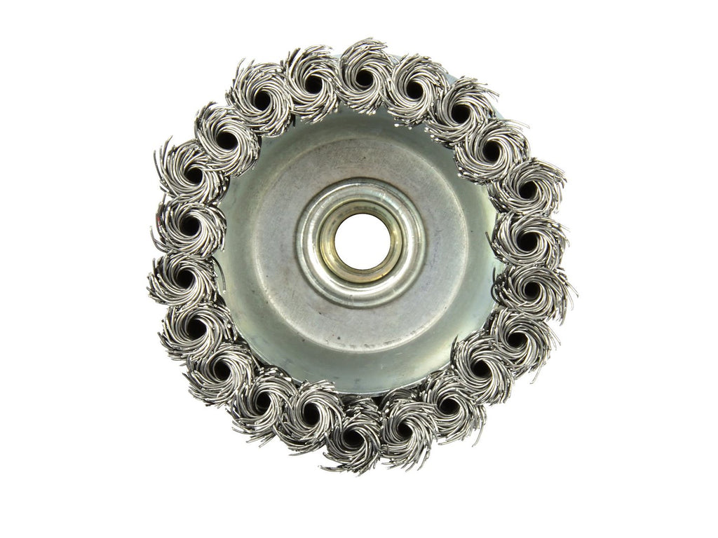 Steel Twisted-Knot Wire Cup Brush, 100 mm, M14 Thread, with Band