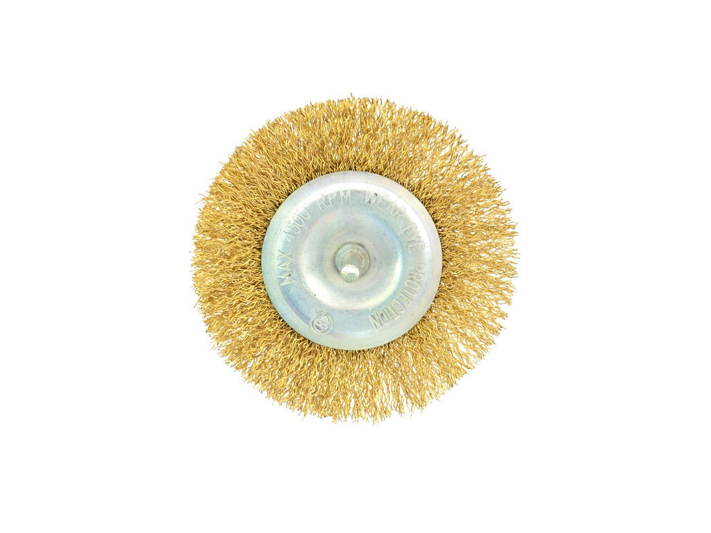 Brass-Coated Crimped Wire Wheel Brush, 100 mm, 6 mm Shaft