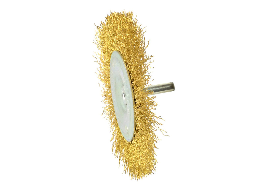 Brass-Coated Crimped Wire Wheel Brush, 100 mm, 6 mm Shaft