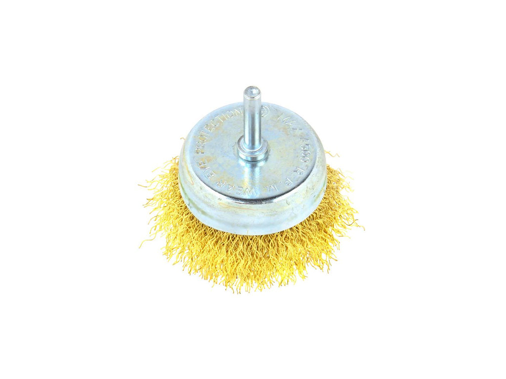 Brass-Coated Steel Wire Cup Brush, 75 mm, 6 mm Shank