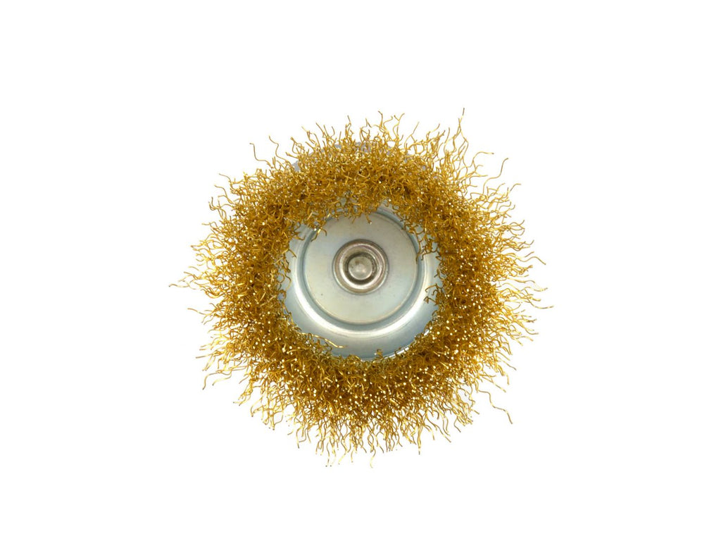 Brass-Coated Steel Wire Cup Brush, 75 mm, 6 mm Shank