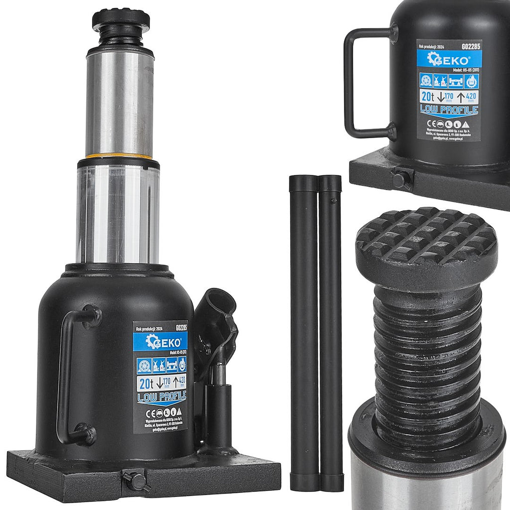 Double-Ram Welded Bottle Jack, Low Profile, 20T