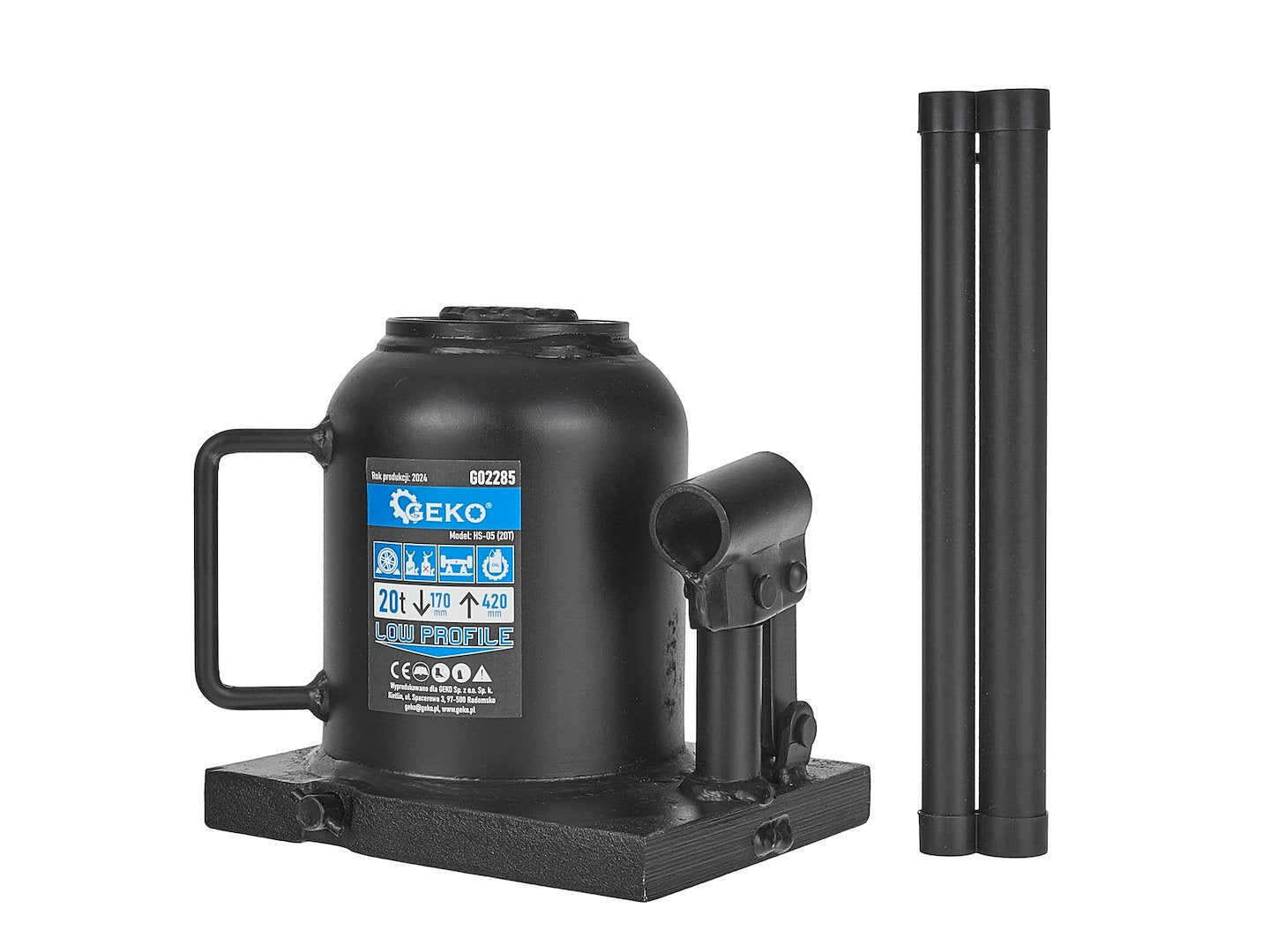 Double-Ram Welded Bottle Jack, Low Profile, 20T