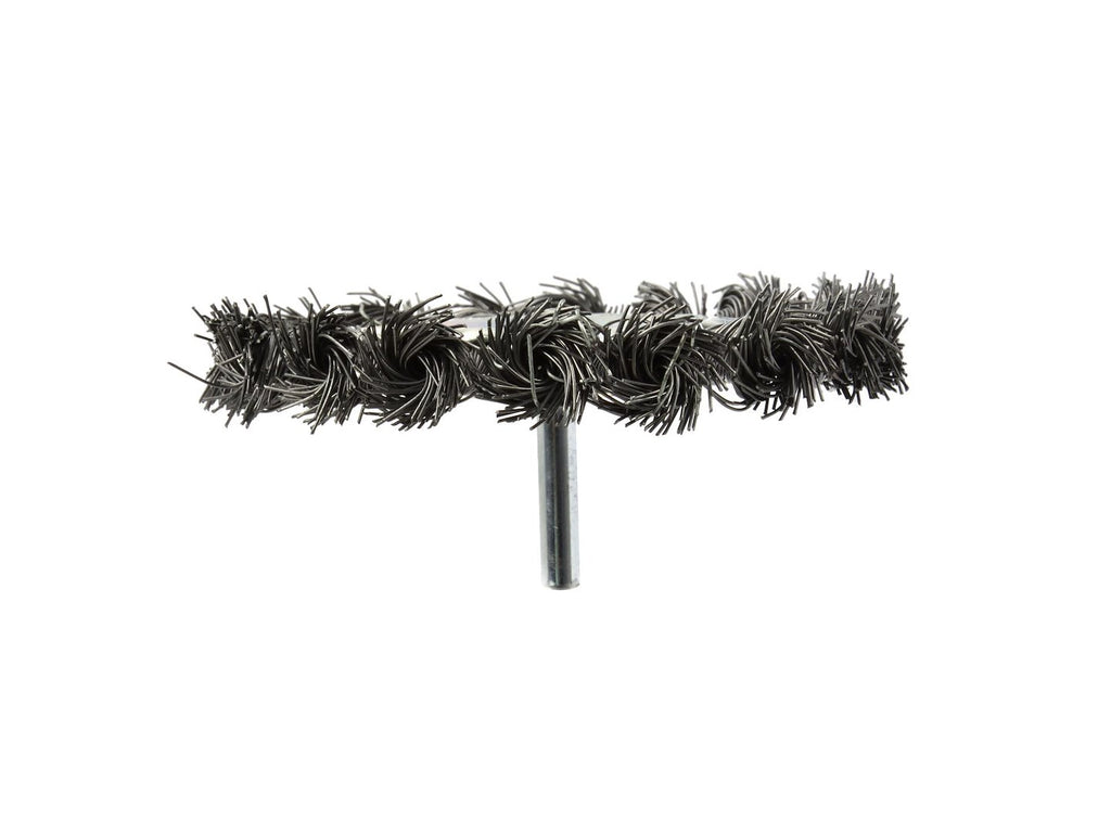 Bevel Twisted-Knot Steel Wire Brush 100 mm for Drills, 6 mm Spindle