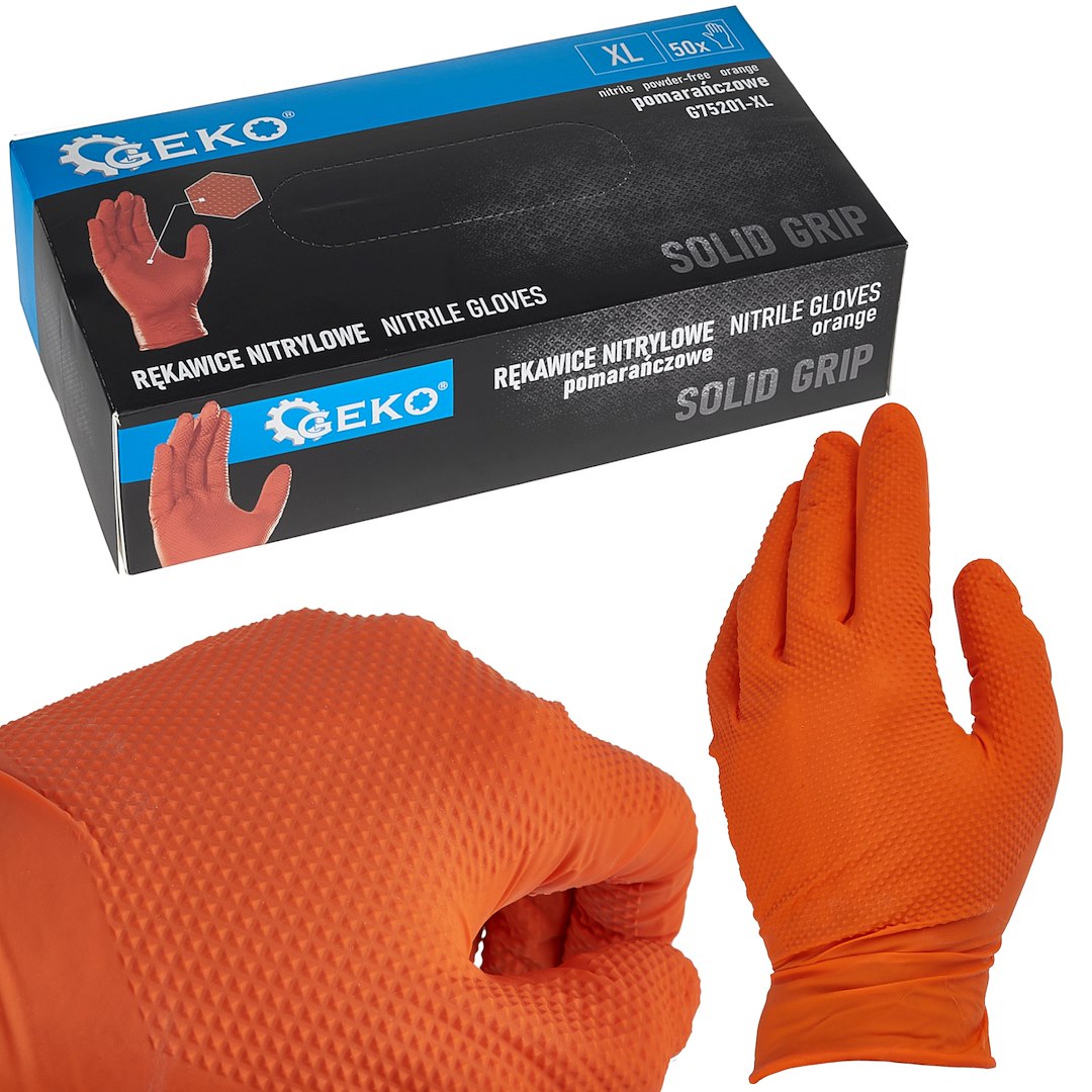 Nitrile Gloves SOLID GRIP, 50 pcs, Size XL, Orange