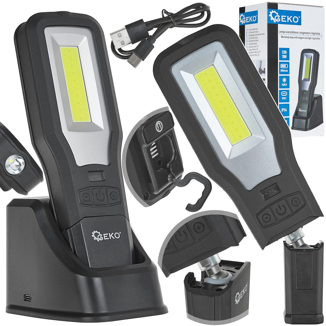 Powerbank Workshop Lamp with Magnet and Light Regulation + Charging Station, LED COB 10W + 5W, 2000mAh, 550lm, IP54
