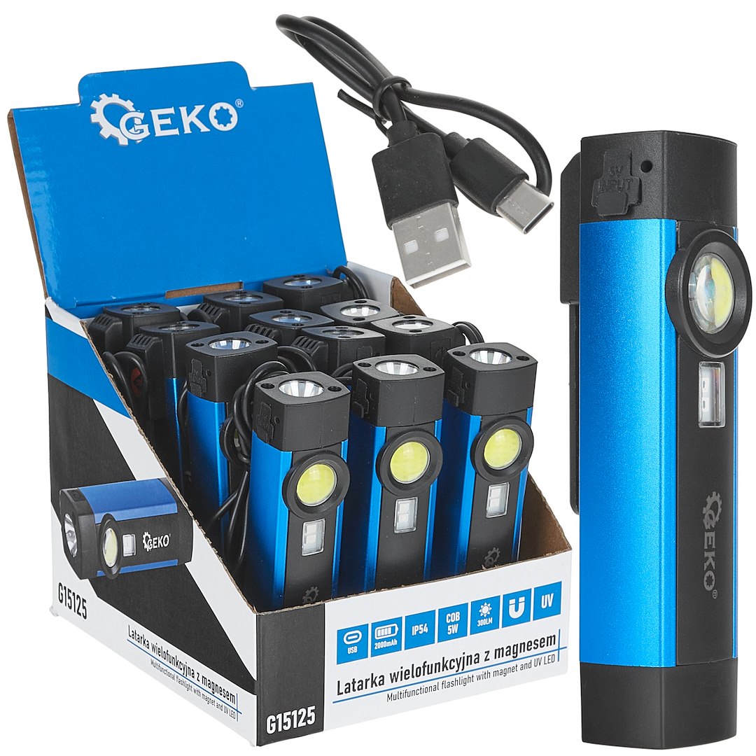 Multifunctional flashlight with magnet and UV LED COB 5W 2000mAh 300lm IP54 – display box – Pack of 12