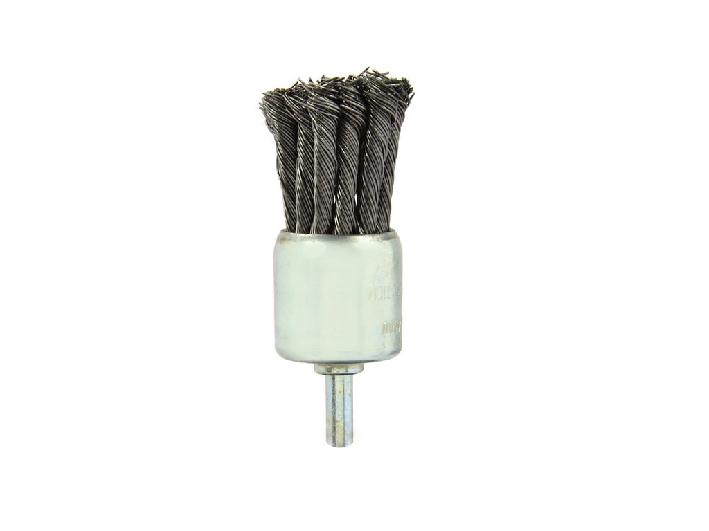 Twisted-Knot Stainless Steel Wire End Brush, 28 mm, 6 mm Shank