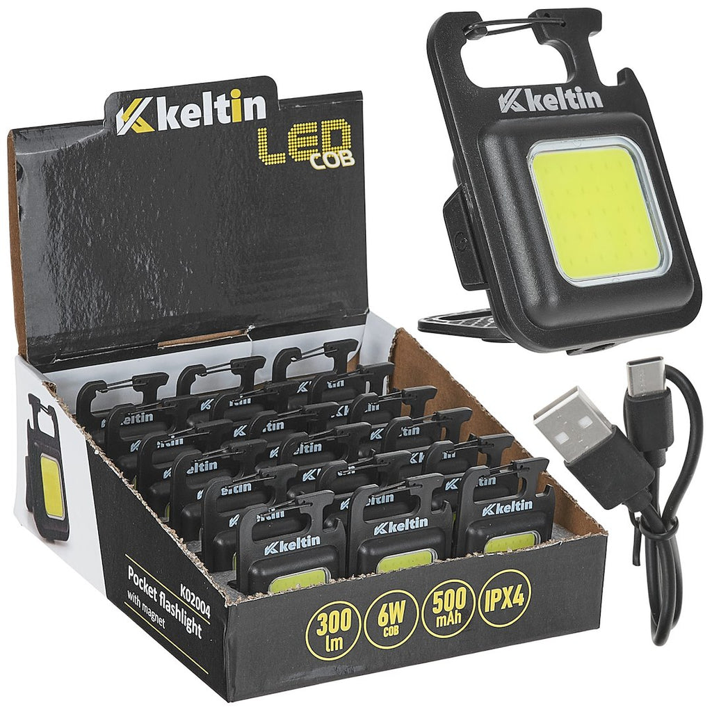Mini Pocket Flashlight with Magnet, LED COB 6W, 500mAh, 300lm, IPX4 – display box – Pack of 18