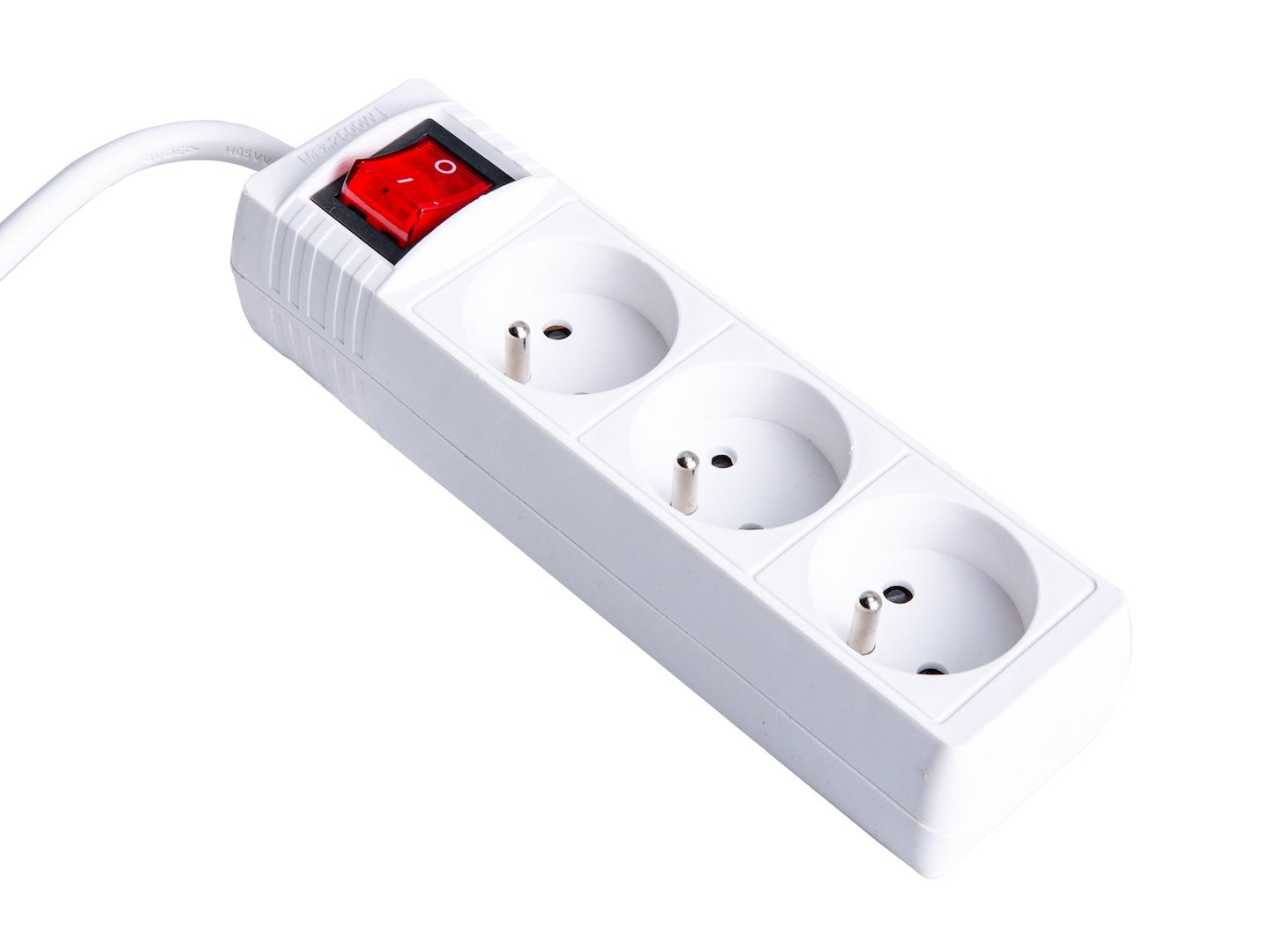White extension cord with switch, 3 sockets, 3 m
