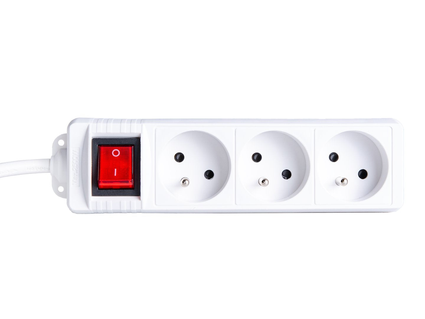 White extension cord with switch, 3 sockets, 3 m