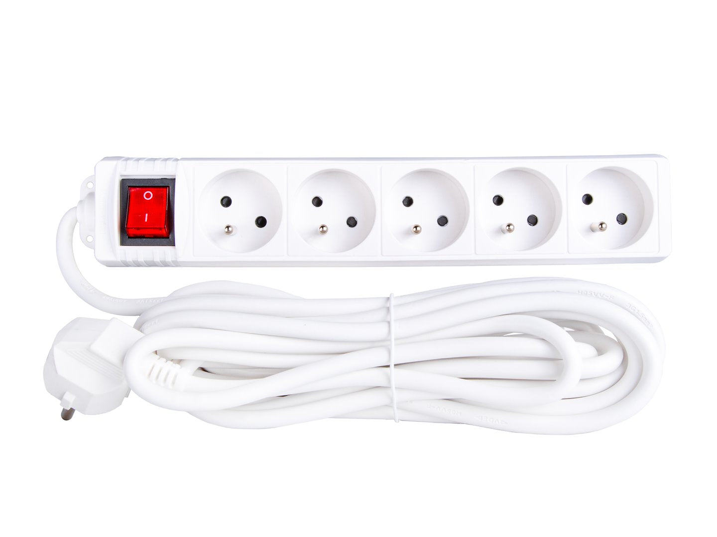White 5-socket extension cord with switch, 5 m