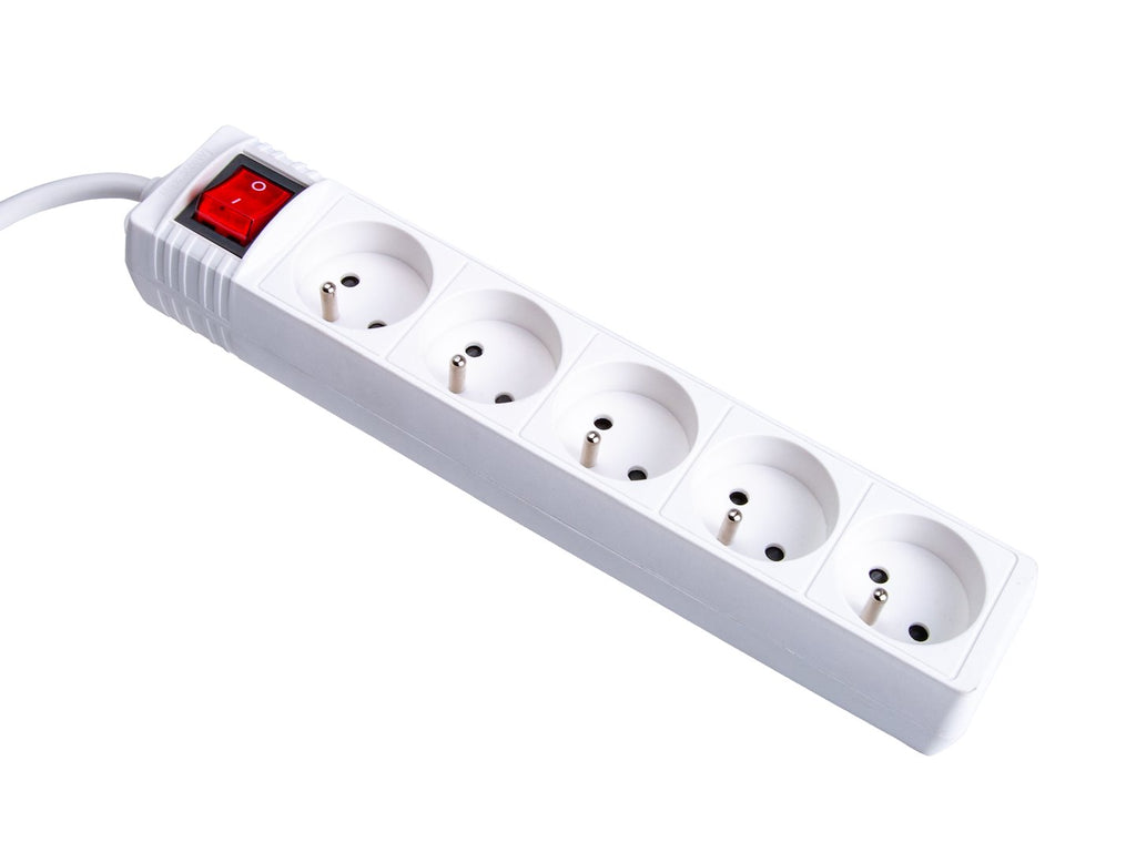 White 5-socket extension cord with switch, 5 m