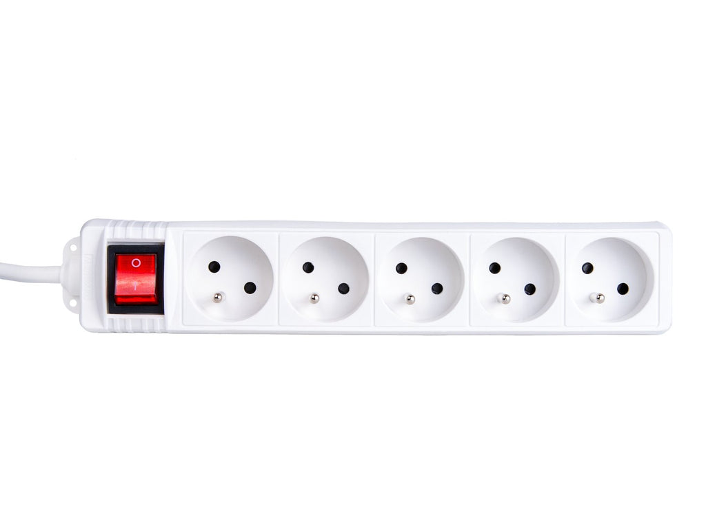 White 5-socket extension cord with switch, 5 m