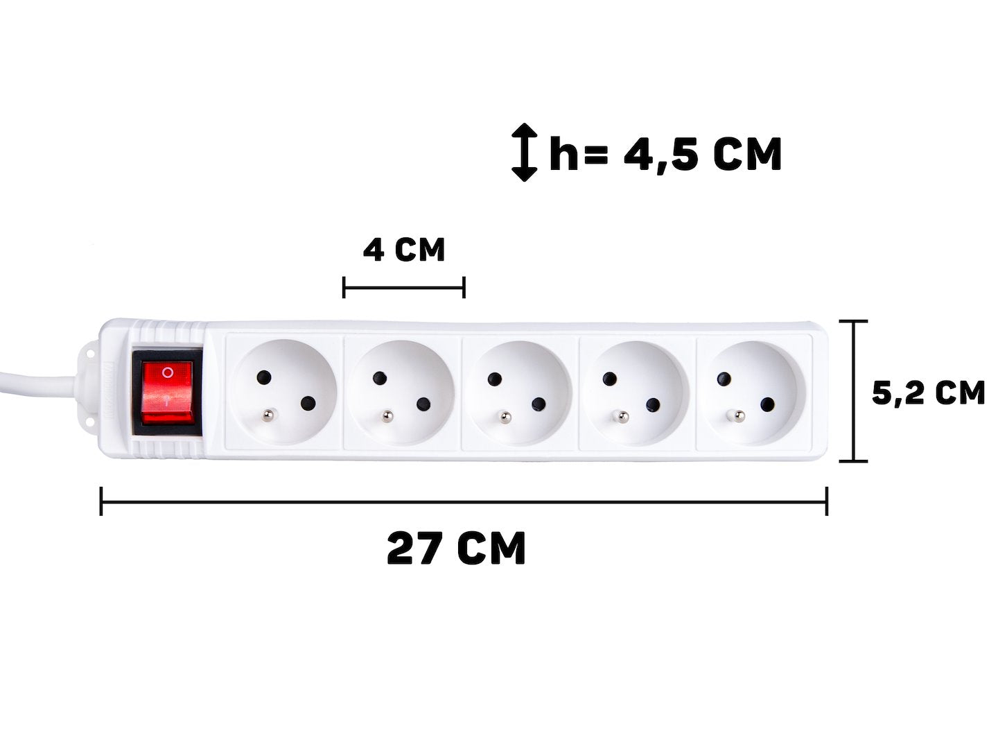 White 5-socket extension cord with switch, 5 m