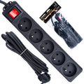 Black extension cord with switch, 5 sockets, 5 m
