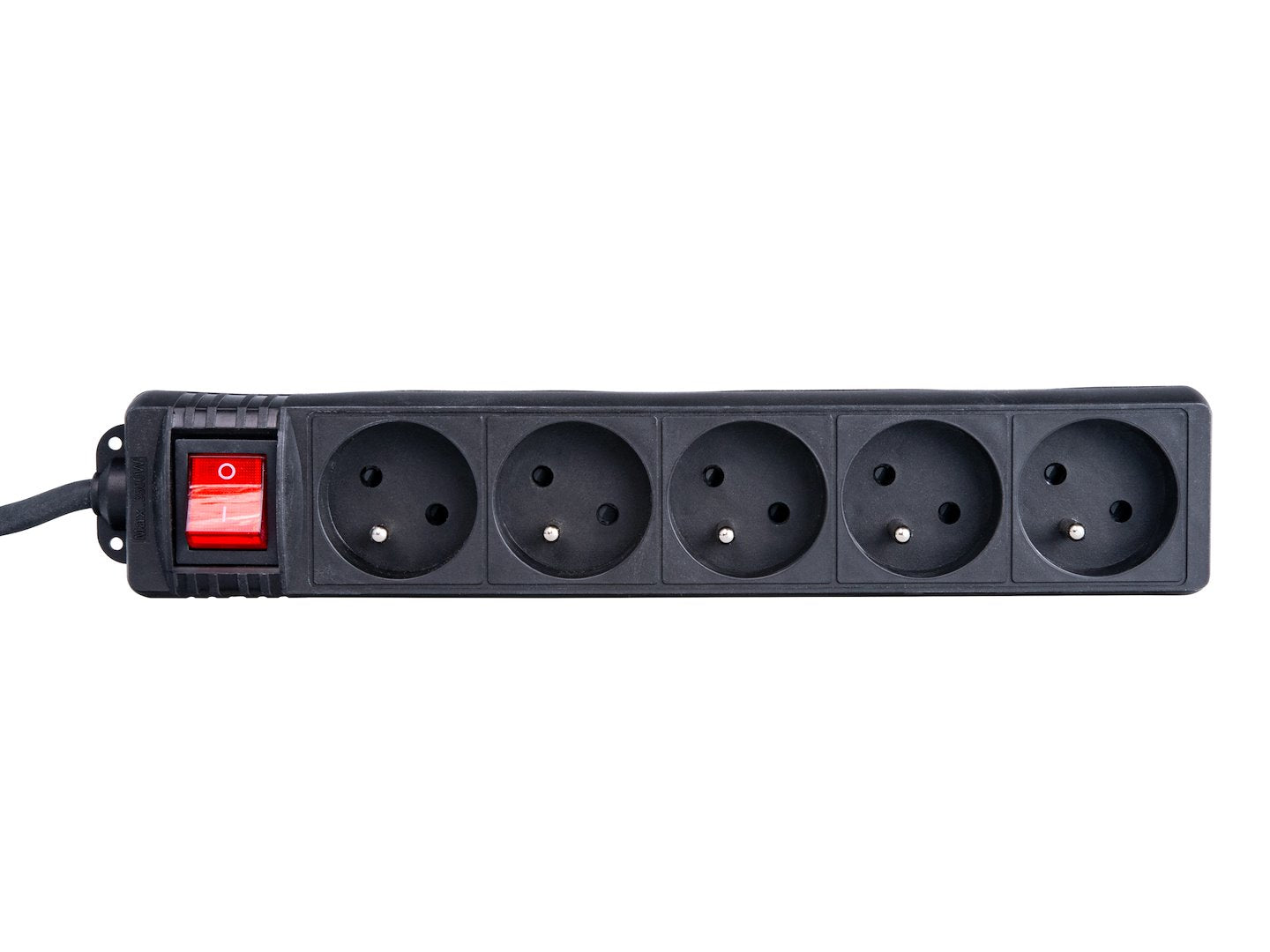 Black extension cord with switch, 5 sockets, 5 m