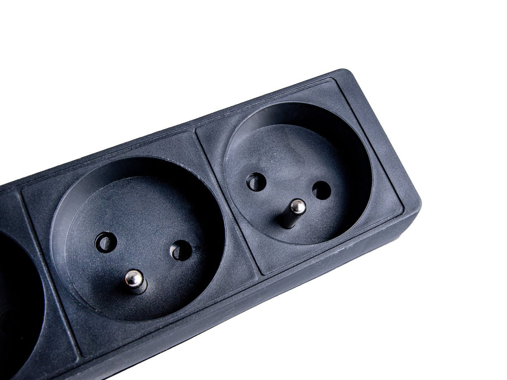 Black extension cord with switch, 5 sockets, 5 m