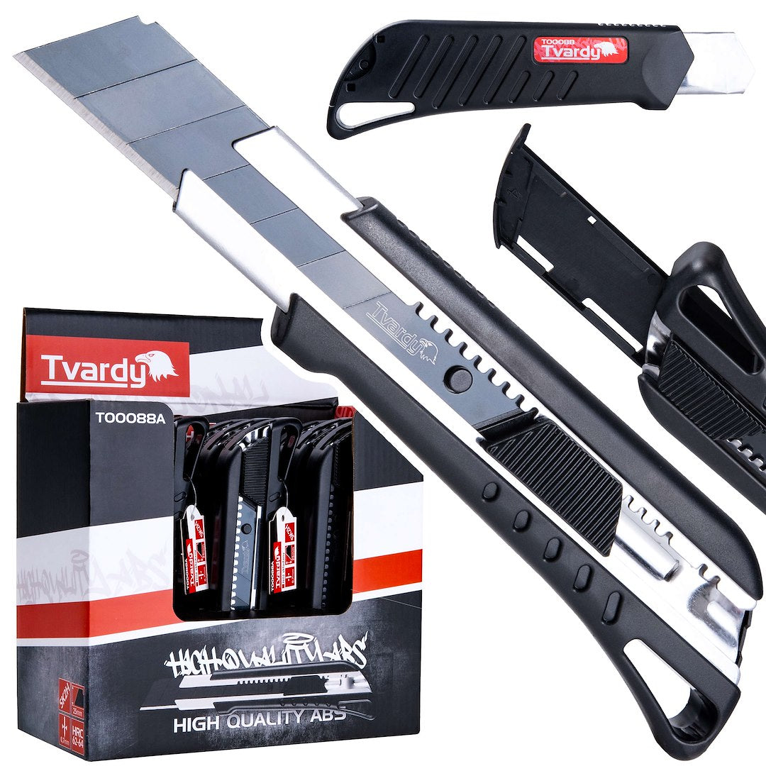 Utility knife 125x25x0.7 mm SK2H TVARDY – display box – Pack of 9