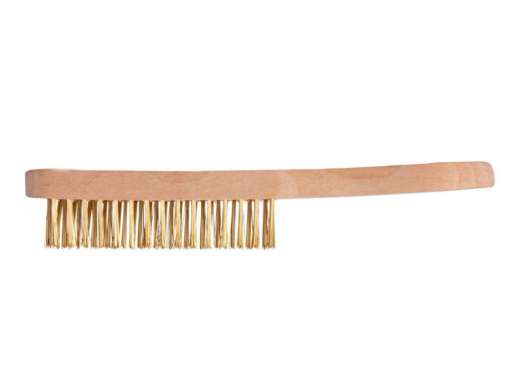 Yellow 3-row wire rust brush for gaps, wooden handle (12/120)