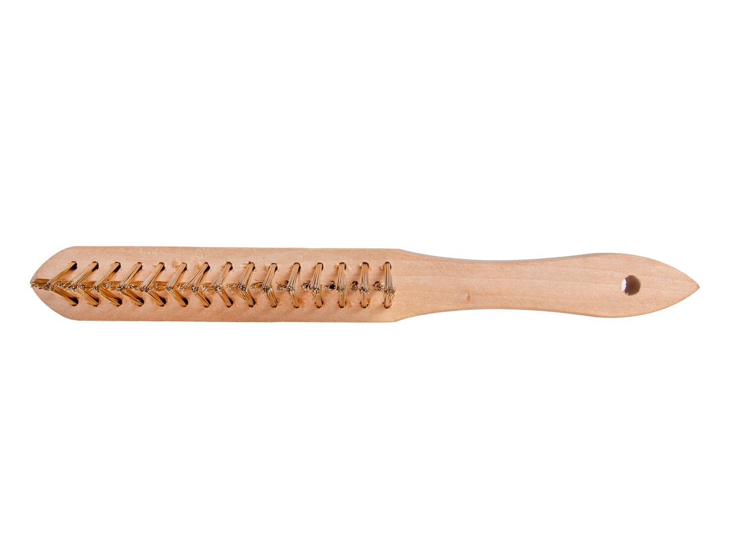 Yellow 3-row wire rust brush for gaps, wooden handle (12/120)