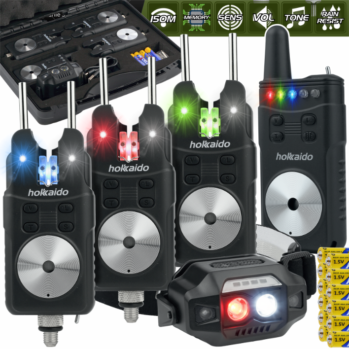 Hokkaido kalastusandurite komplekt juhtpuldiga 3+1, patareide karp ja pealamp