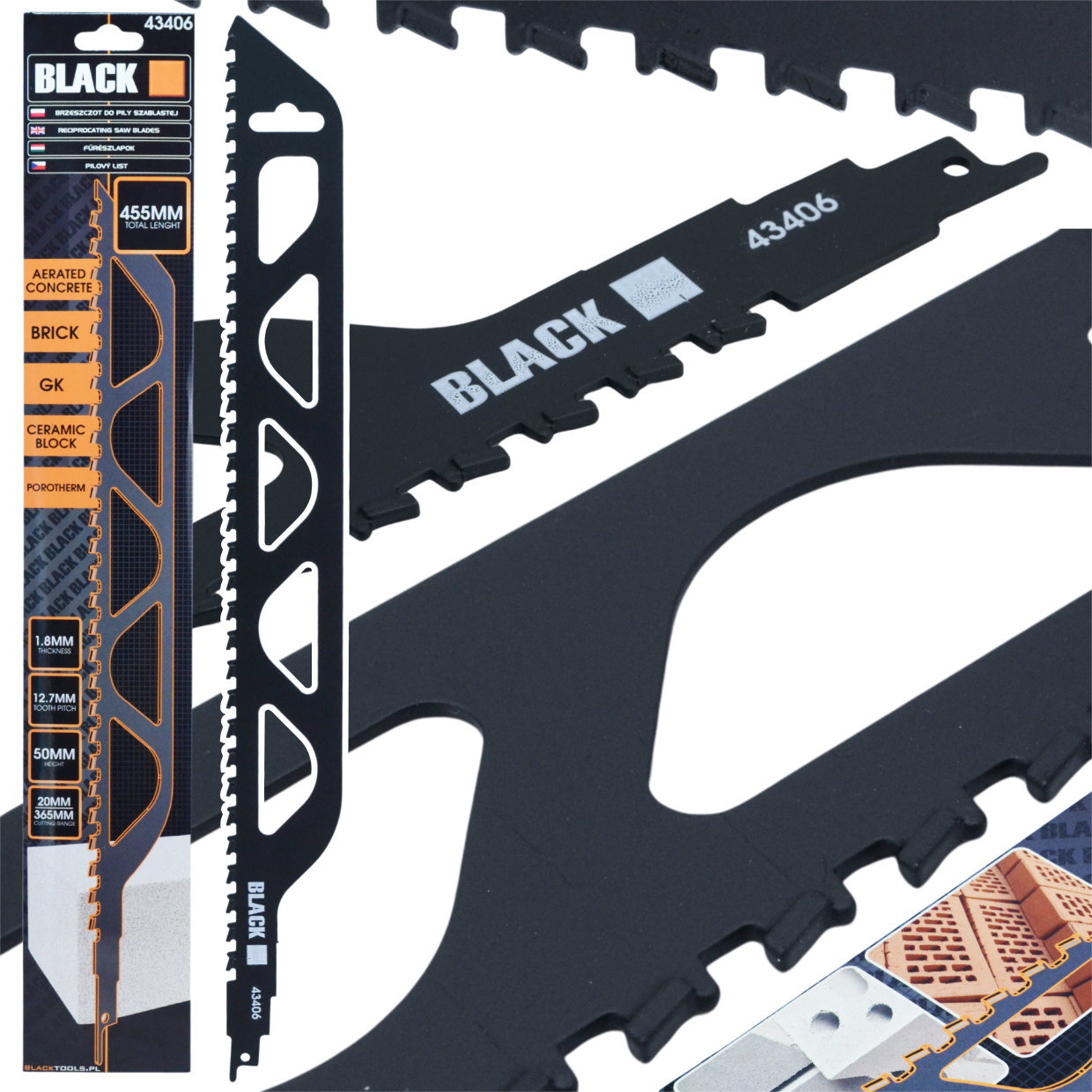 Tigemissaeleht 455mm Widia Black tellise, betoonploki, Porothermi jaoks