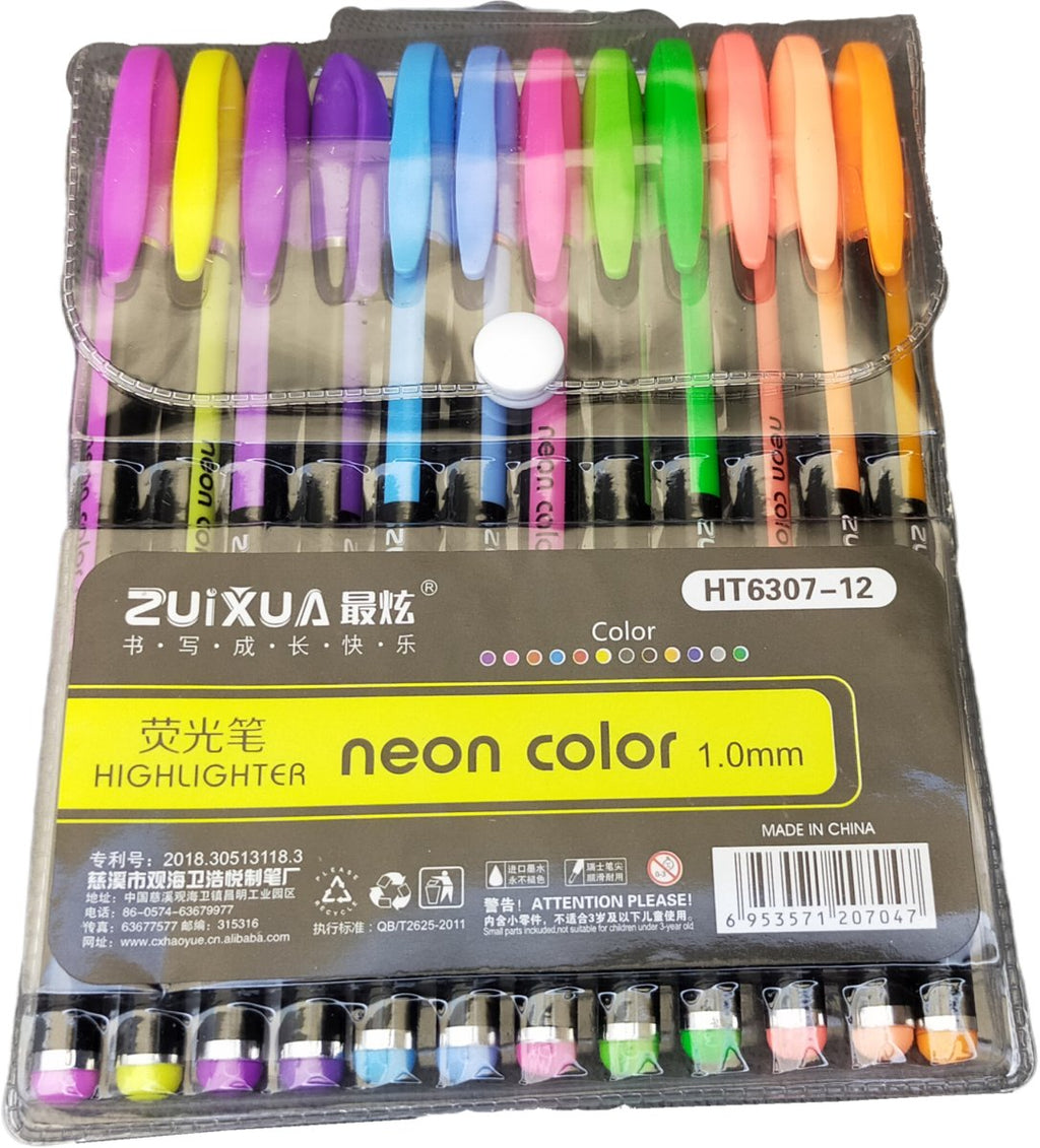 12-osaline neoonmarkerite komplekt erksate värvidega