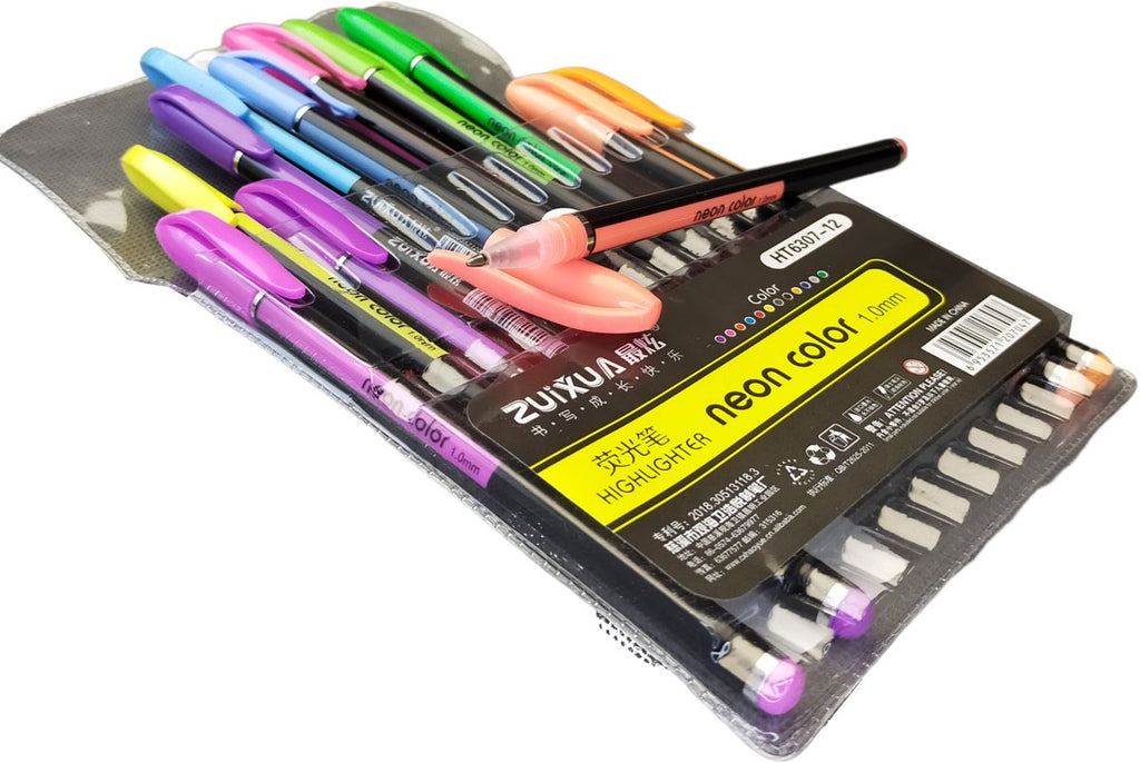 12-osaline neoonmarkerite komplekt erksate värvidega