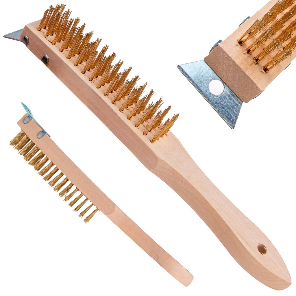 4-row wire brush for rust removal with scraper