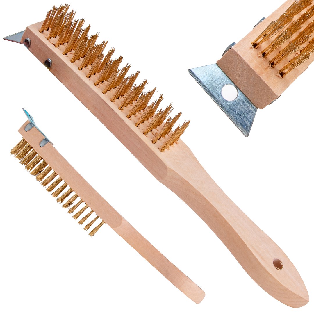 4-row wire brush for rust removal with scraper