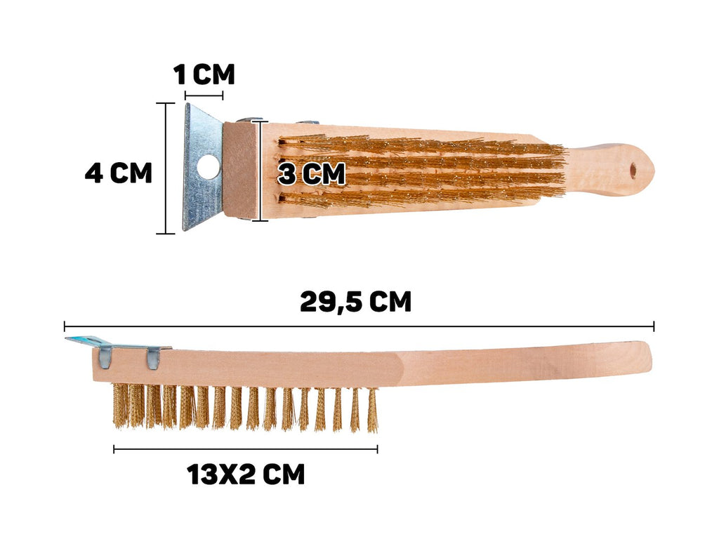 4-row wire brush for rust removal with scraper