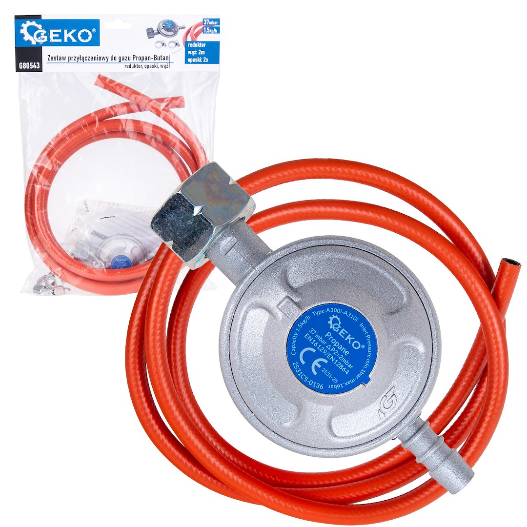 Propane-butane gas connection set – regulator, hose clamps and 2 m hose