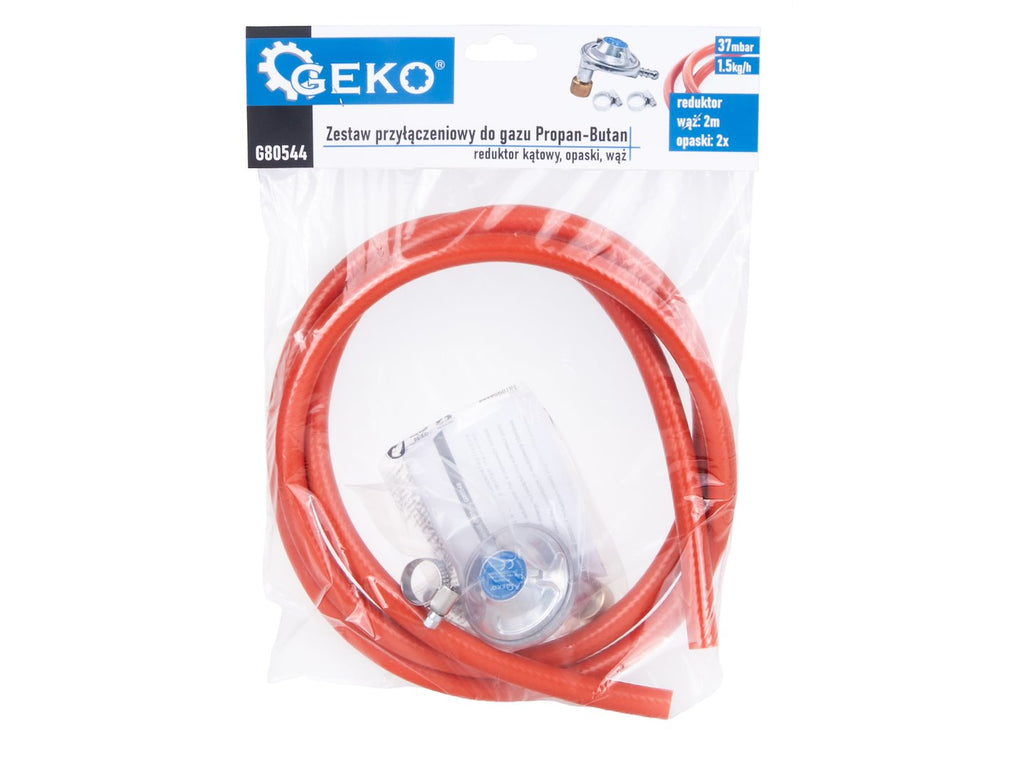 Propane-butane gas connection set – angled regulator, hose clamps and 2 m hose