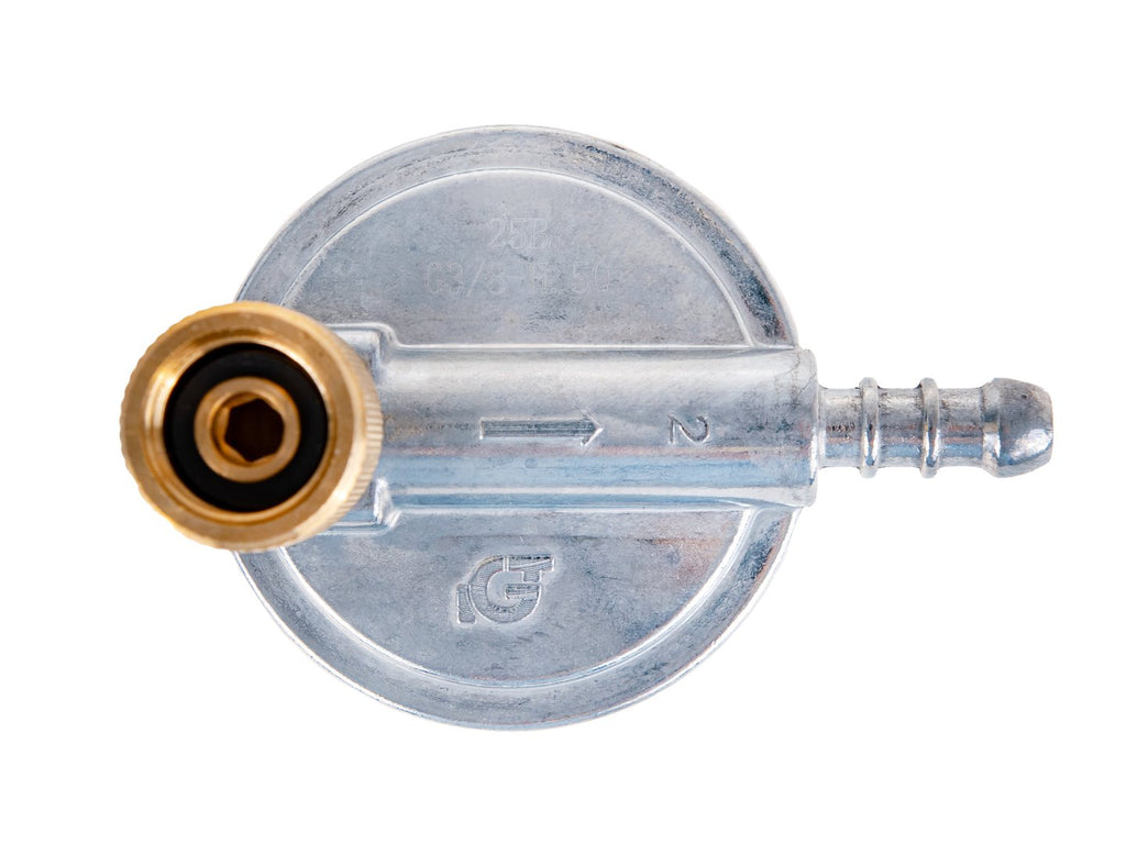 Angled propane-butan gas regulator 37mbar 1,5kg/h
