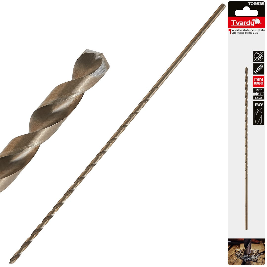 Long HSS DIN1869 3.5 x 210 mm Gold Metal Twist Drill Bit