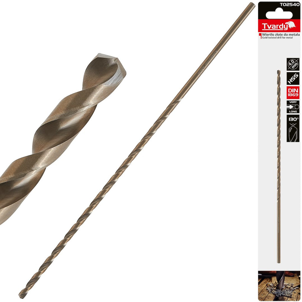 Long HSS DIN1869 4.0 x 220 mm gold metal twist drill bit