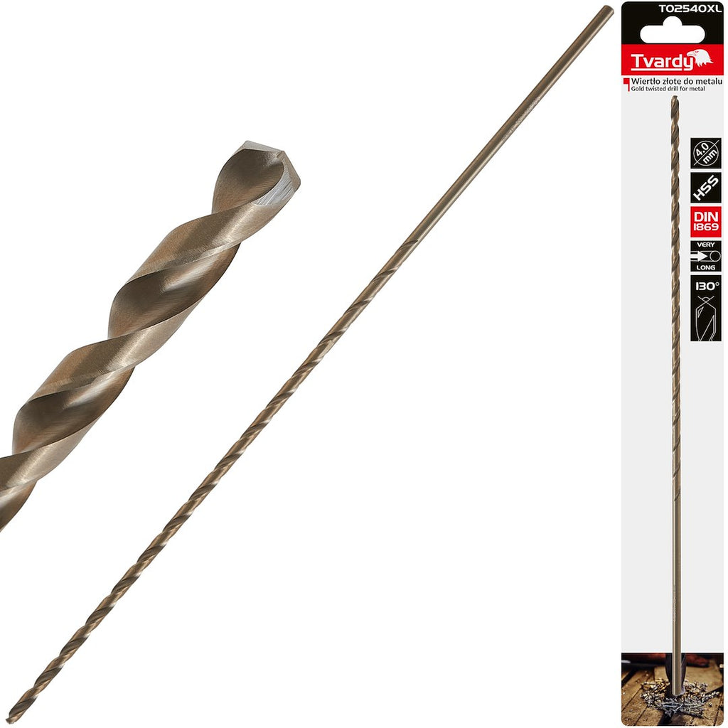 Long HSS DIN1869 4.0 x 280mm gold metal twist drill bit