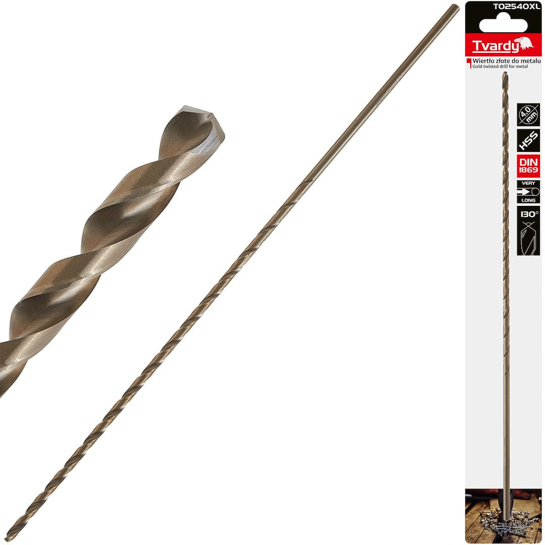 Long HSS DIN1869 4.0 x 280mm gold metal twist drill bit