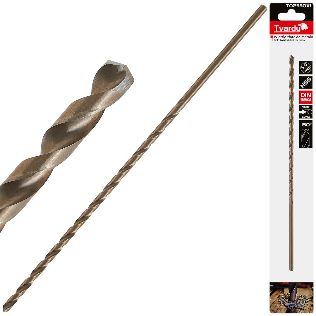 Long HSS DIN1869 5.0 x 245mm Gold Metal Twist Drill Bit