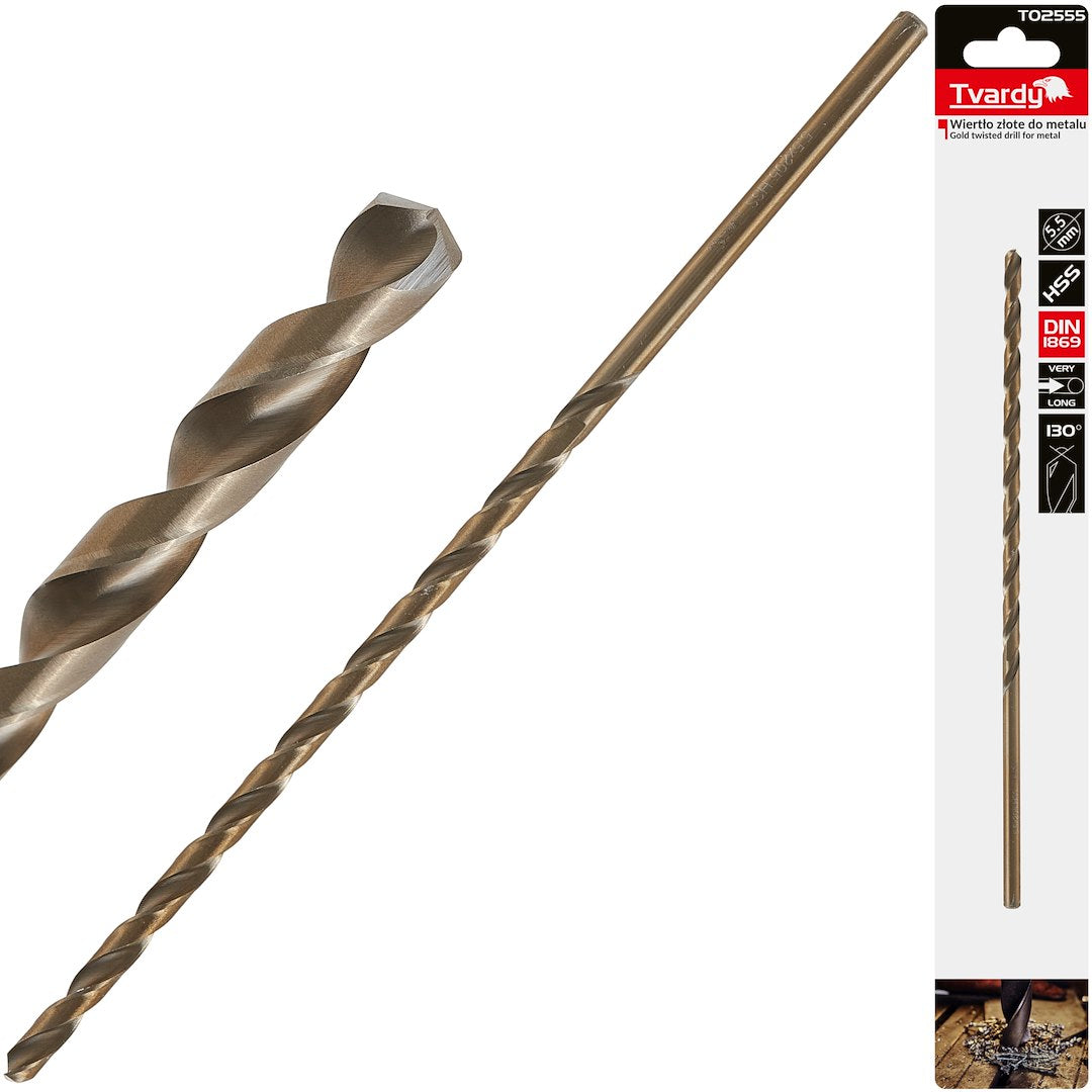 Long gold metal drill bit 5.5 x 205 mm HSS DIN1869 (50/100/200)