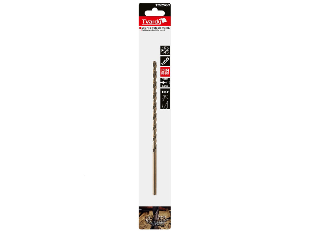 Long HSS DIN1869 6.0 x 205 mm gold metal twist drill bit