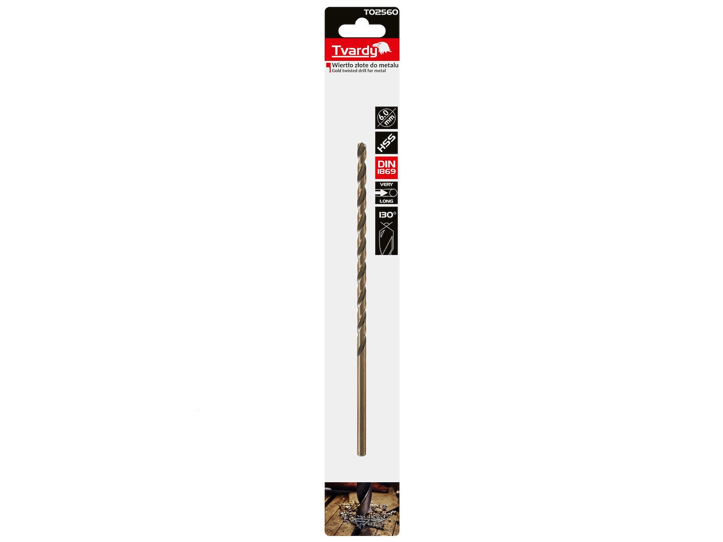 Long HSS DIN1869 6.0 x 205 mm gold metal twist drill bit