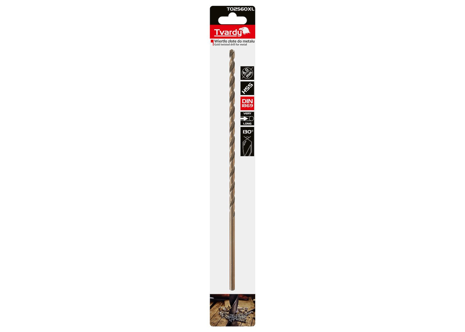 Long HSS DIN1869 6.0 x 260 mm gold metal twist drill bit